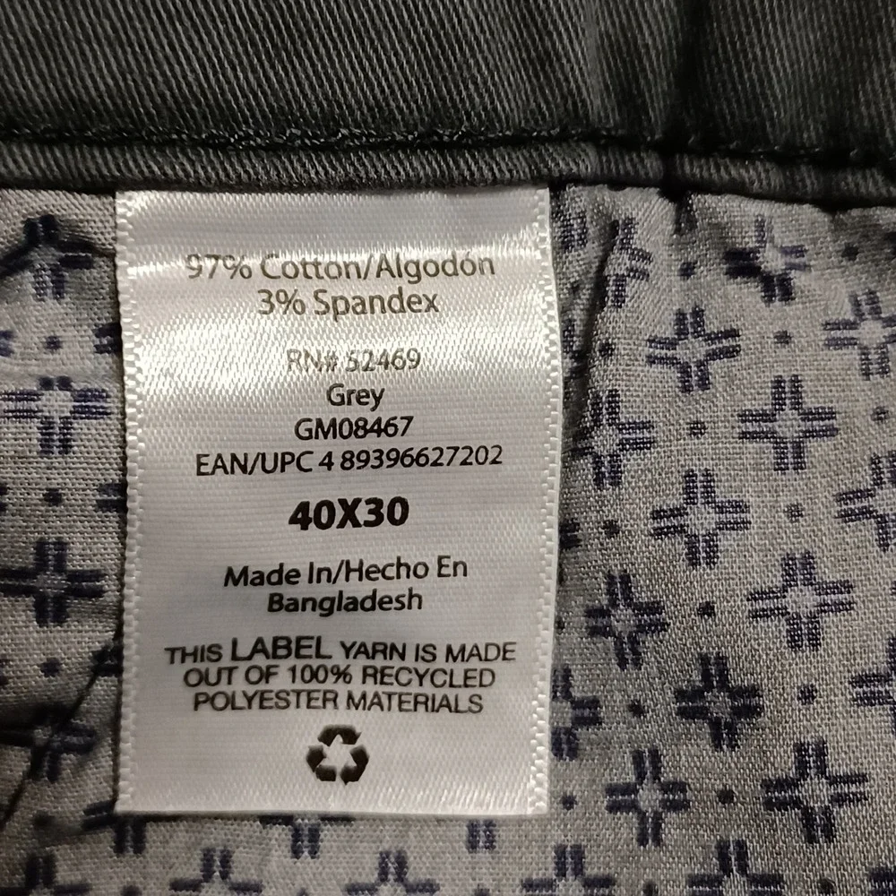 George Pants Mens 40x30 Grey Slim Straight Chino Cotton Stretch GM08467